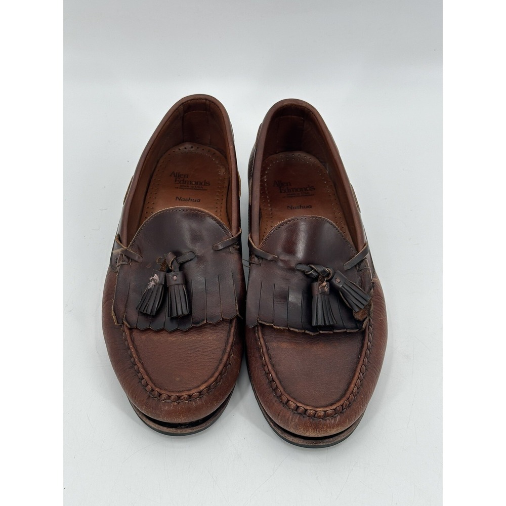 Allen Edmonds Nashua‎ Brown Pebble Grain Leather Tassel Loafers Size 10.5 E